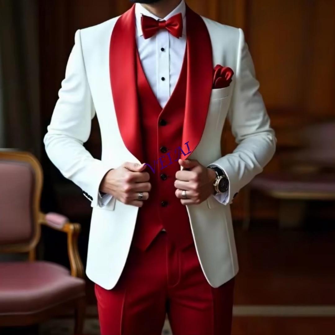 Men'S Grooming Daily - Traje personalizado nuevo blanco y rojo